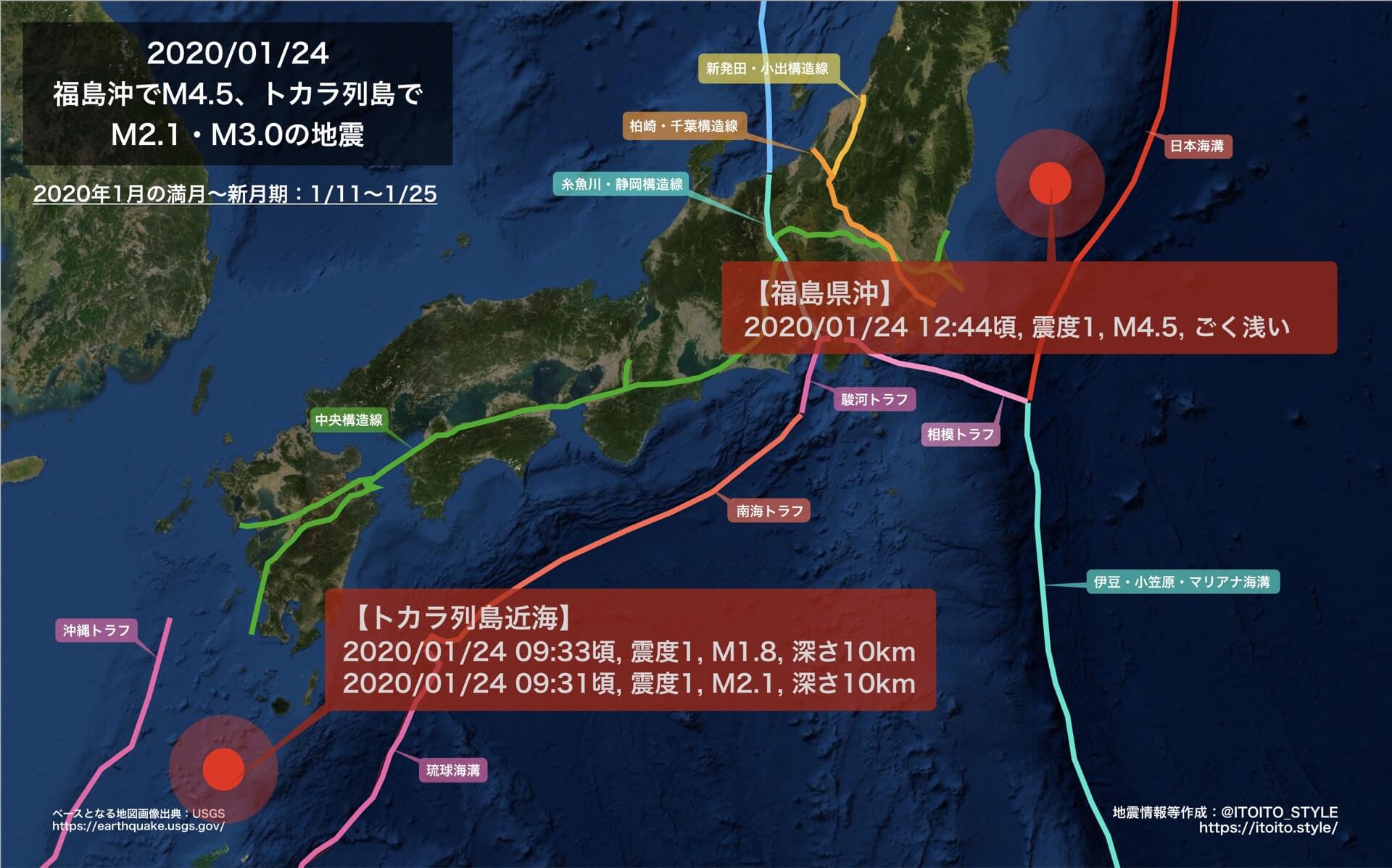 全国 福島沖でm4 5 トカラ列島でm2 1 M3 0の地震 01 24 Itoito Style