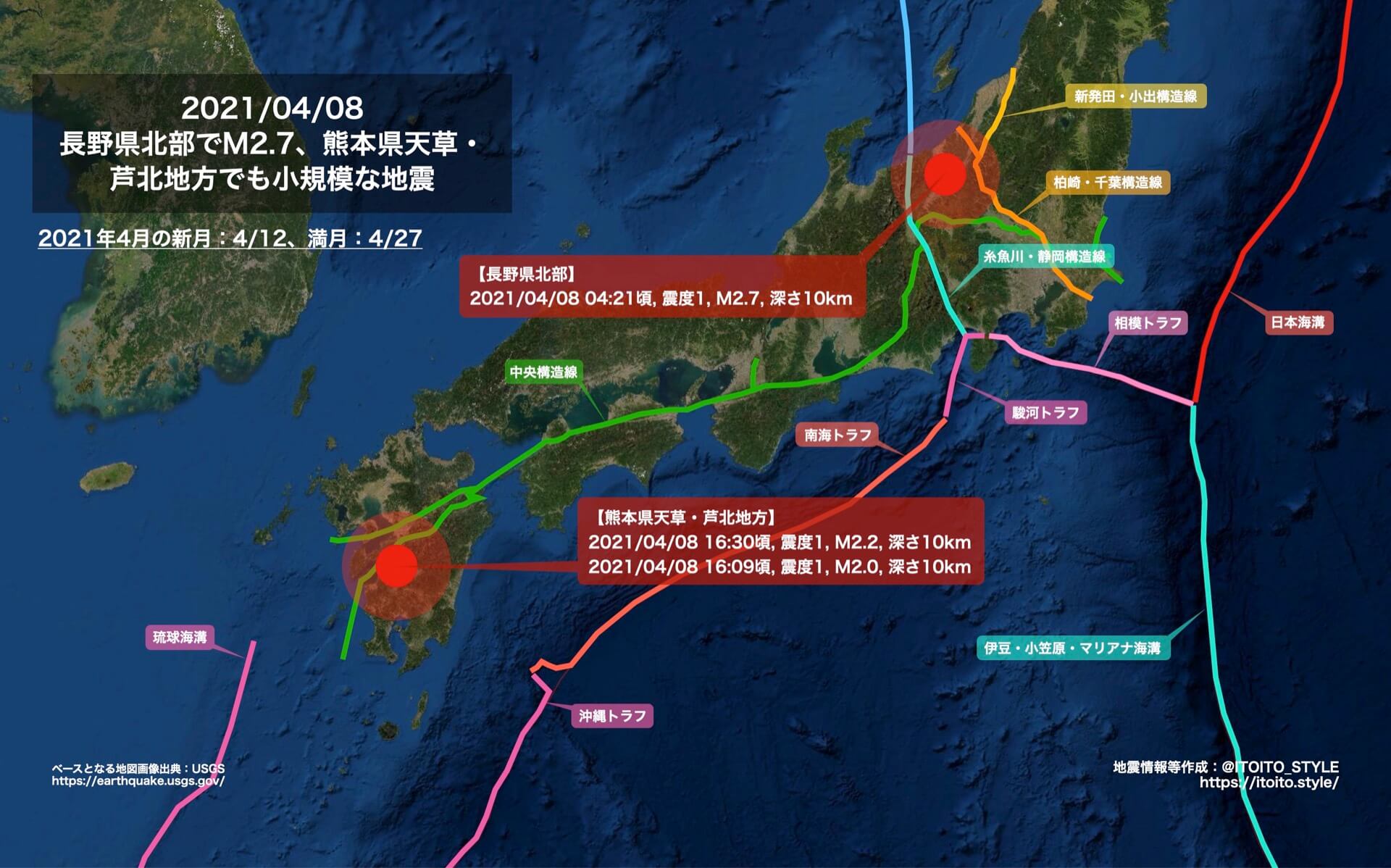 長野県北部でm2 7 熊本県天草 芦北地方でも小規模な地震 21 04 08 Itoito Style