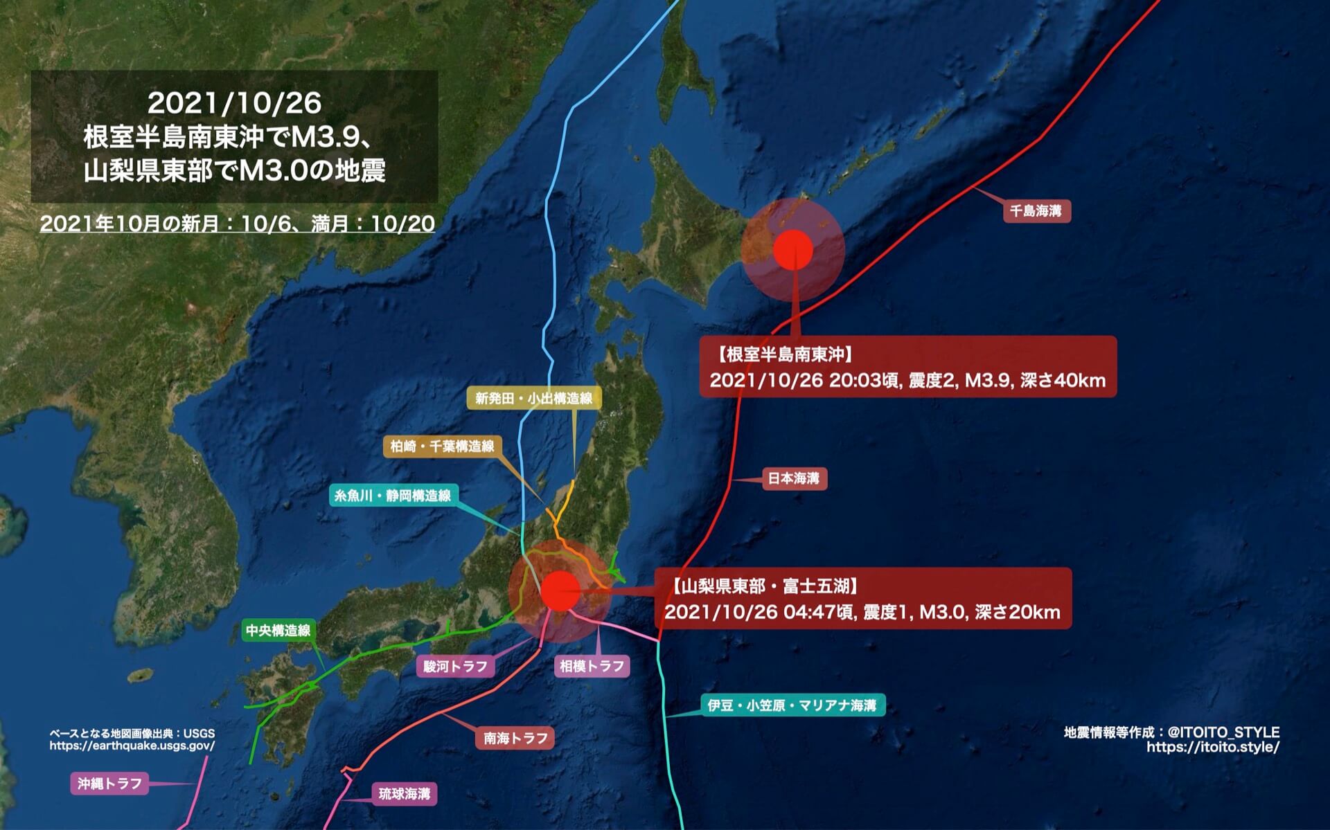 根室半島南東沖でM3.9、山梨県東部でM3.0の地震（20211026） | itoito.style