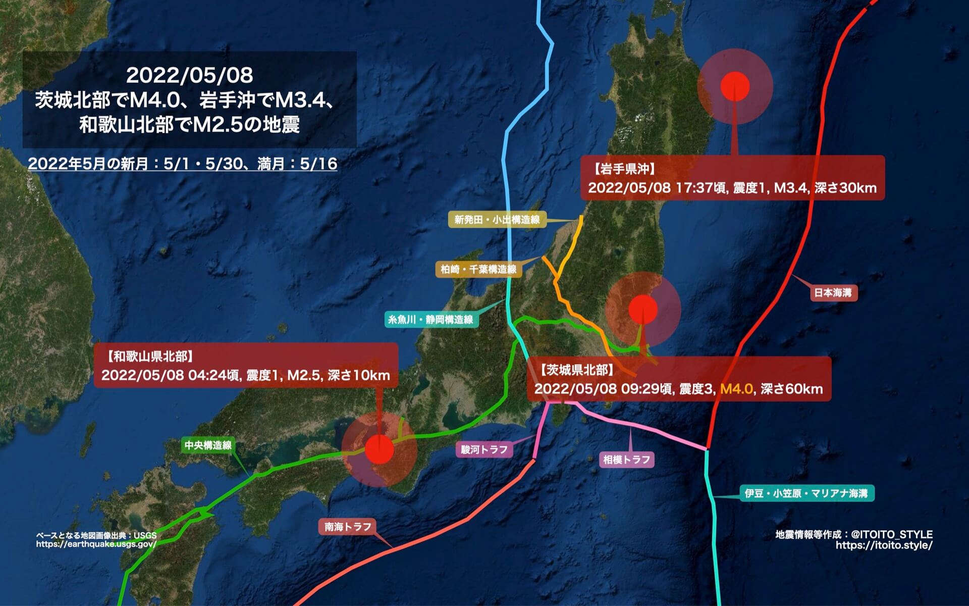 茨城北部でM4.0、岩手沖でM3.4、和歌山北部でM2.5の地震（2022