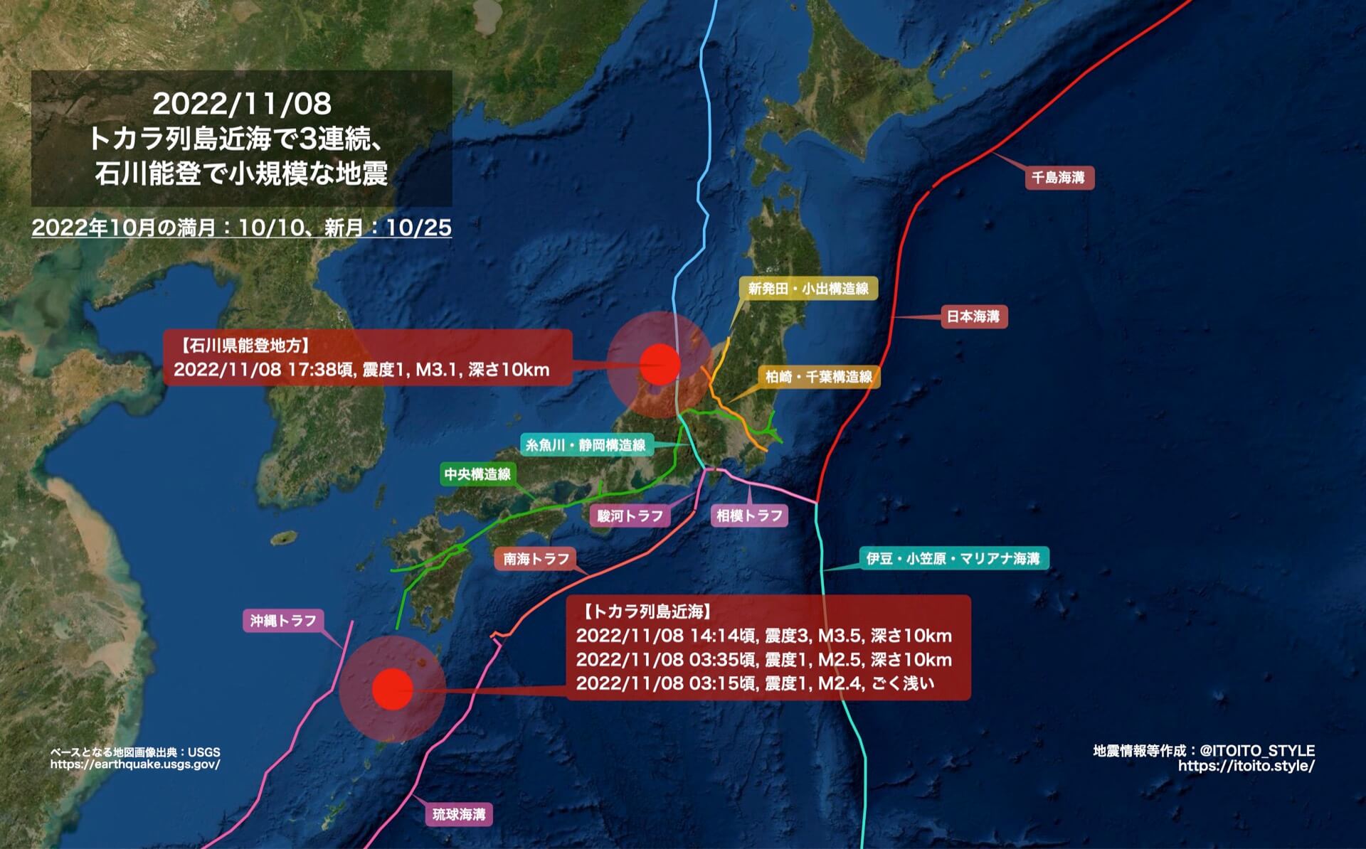 能登地震寄付　トリストラントとイゾルデ トカラ列島近海で3連続、石川能登で小規模な地震（2022/11/08