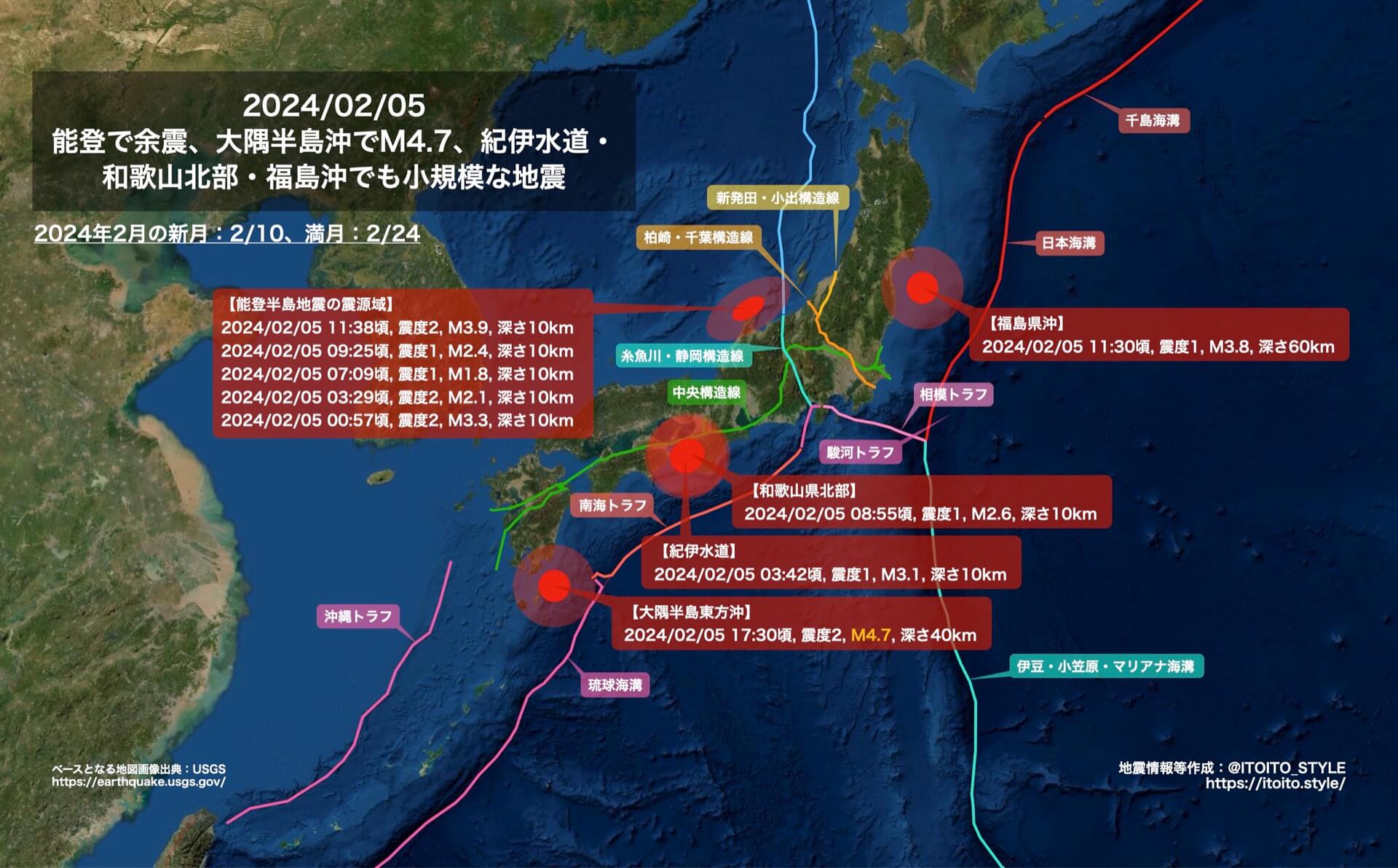 能登で余震、大隅半島沖でM4.7、紀伊水道・和歌山北部・福島沖でも小